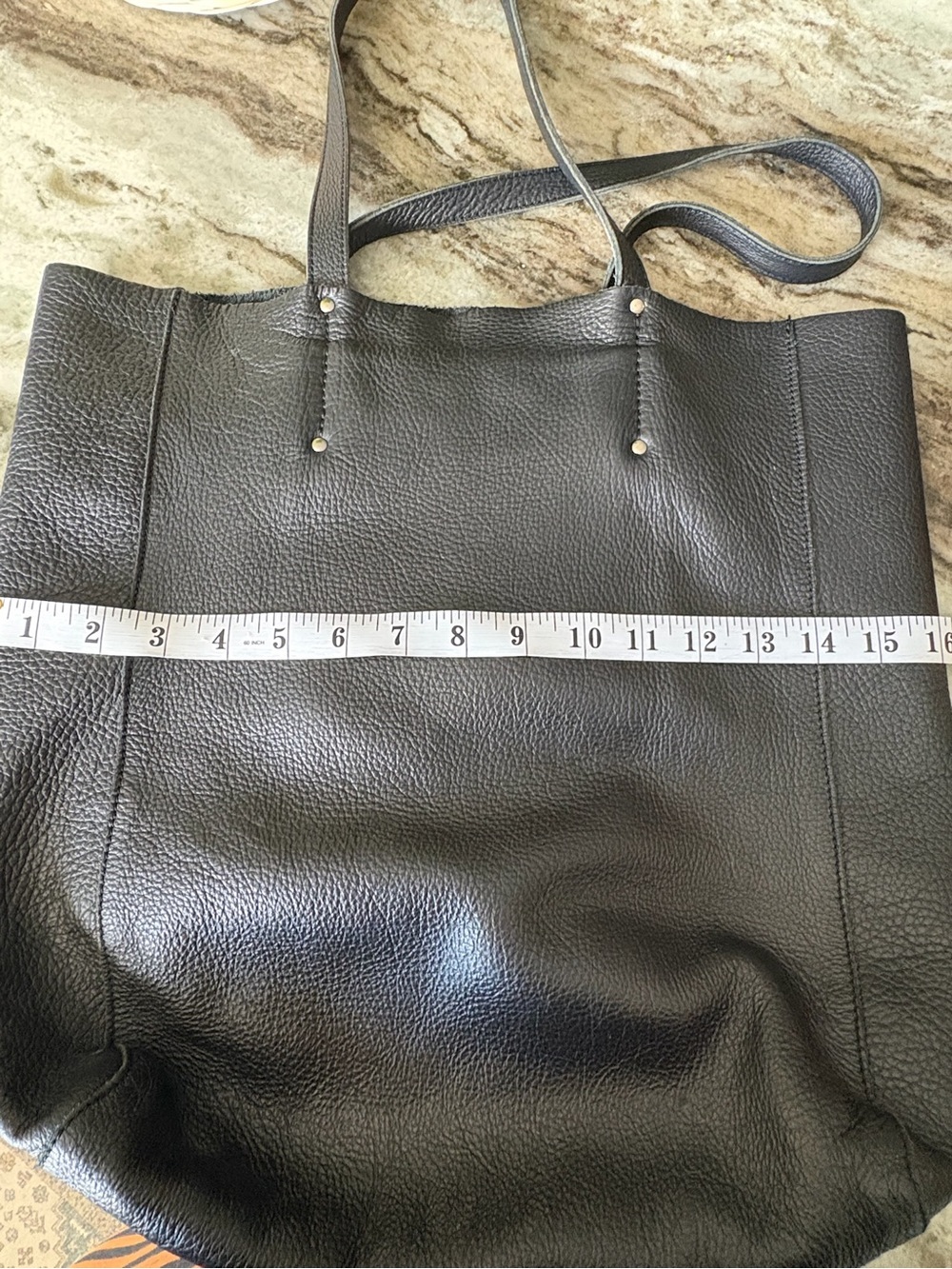 Roots Canada Black Leather Market Tote Bag Made In Canada Raw Edge - Picture 8 of 9